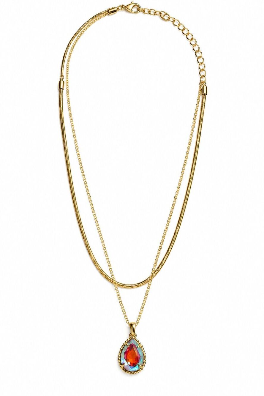 Kendra Scott Gold Tone Layered Necklace Iridescent Teardrop Pendant